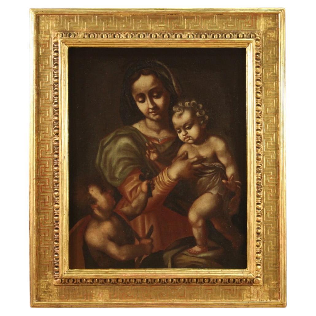 20th Century Oil on Canvas Italian Painting Madonna with Child Saint John, 1650