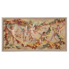 Vintage 20th Century Oil on Canvas Italian Painting Naif Games of Winged Children, 1960