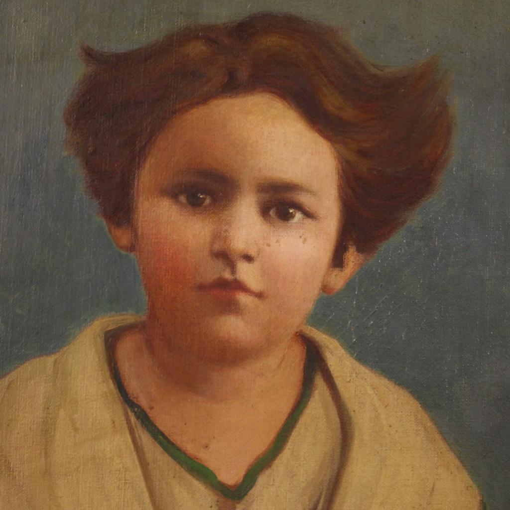 20th Century Oil on Canvas Italian Painting Portrait of a Child, 1921 For Sale 2