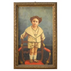 Antique 20th Century Oil on Canvas Italian Painting Portrait of a Child, 1921