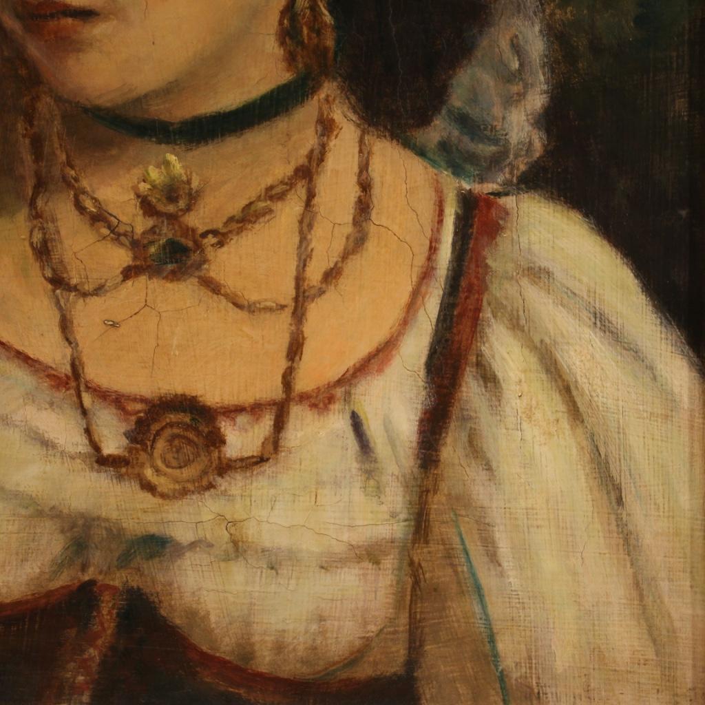20th Century Oil on Canvas Italian Painting Portrait of a Neapolitan Girl, 1920 5