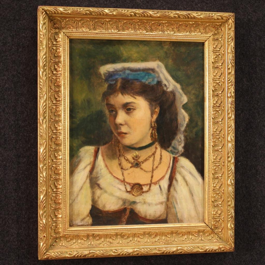 20th Century Oil on Canvas Italian Painting Portrait of a Neapolitan Girl, 1920 6