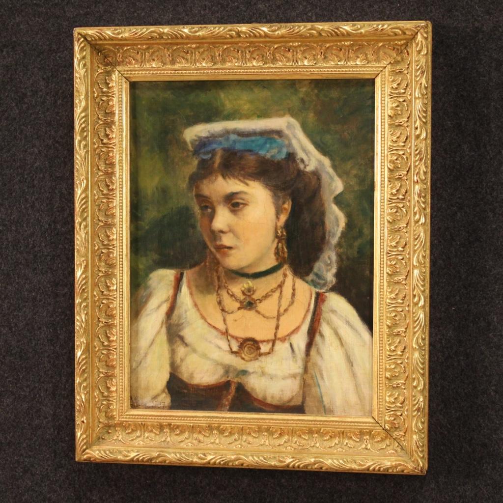 20th Century Oil on Canvas Italian Painting Portrait of a Neapolitan Girl, 1920 7