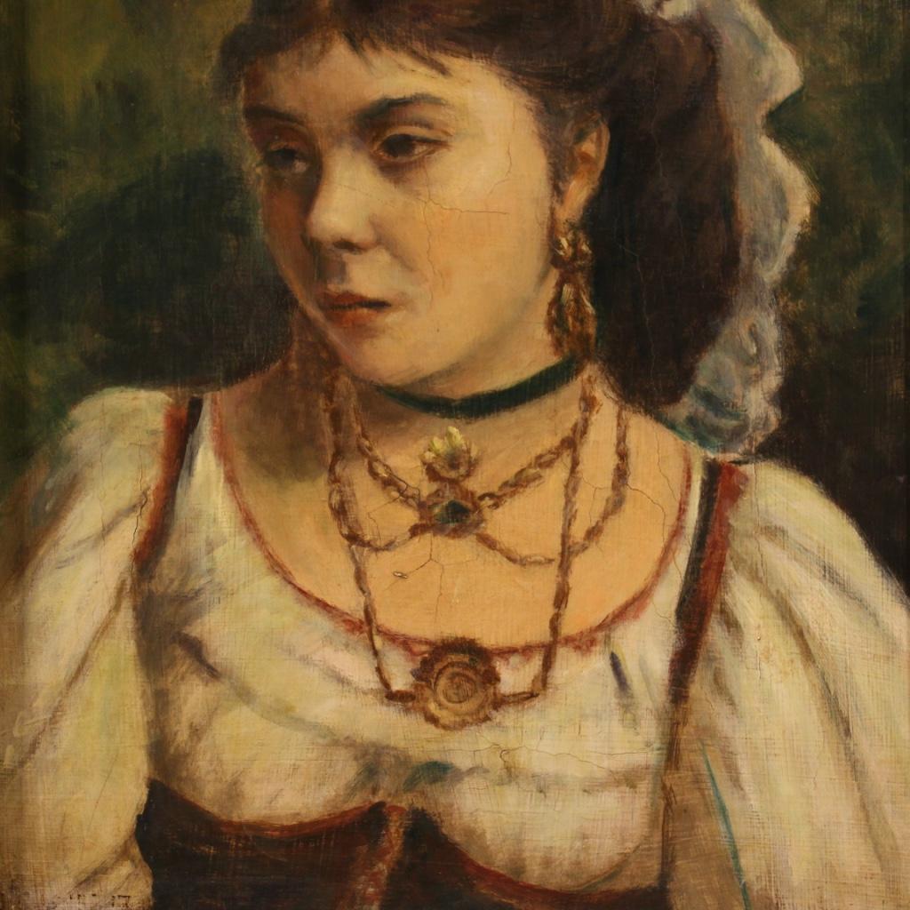 Early 20th Century 20th Century Oil on Canvas Italian Painting Portrait of a Neapolitan Girl, 1920