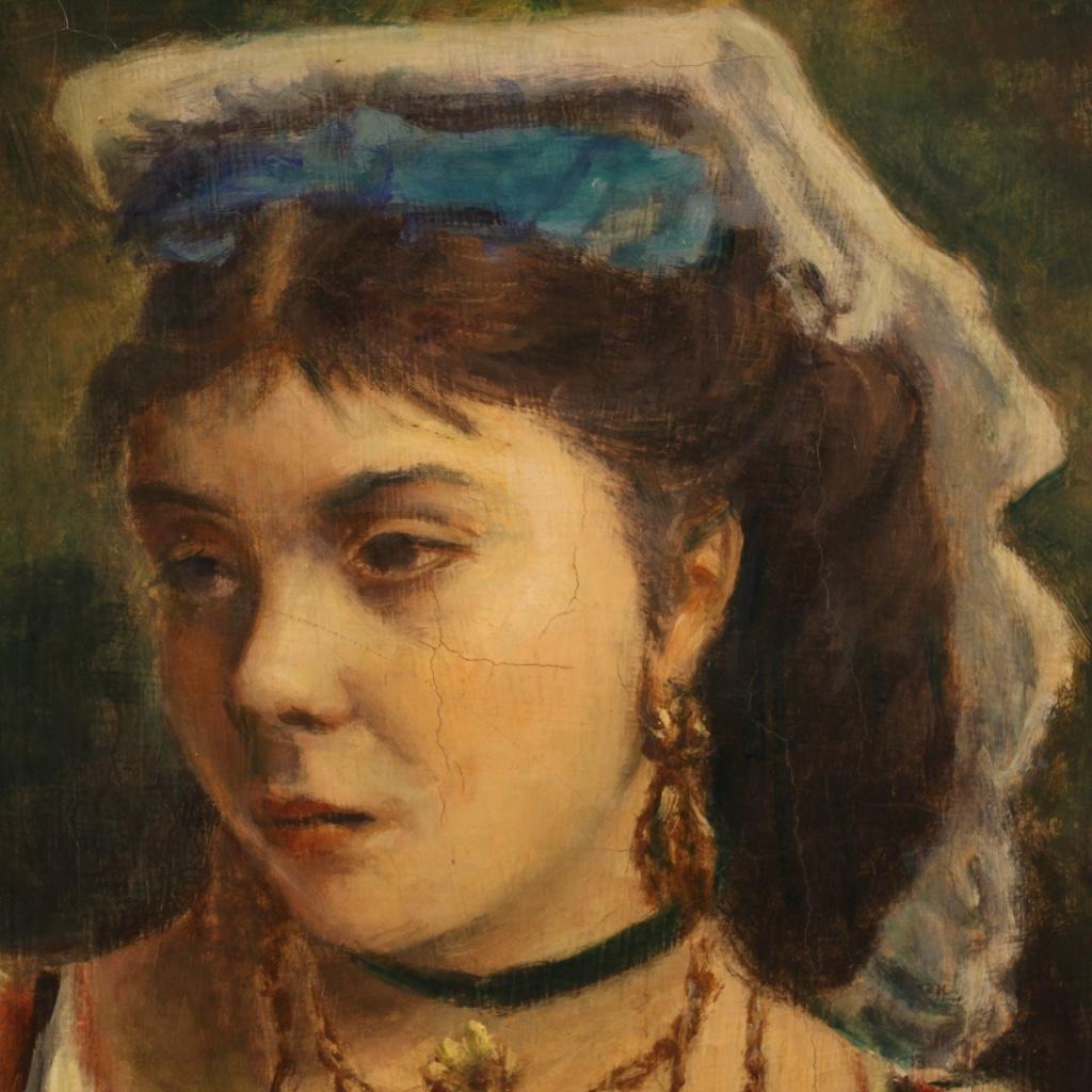 20th Century Oil on Canvas Italian Painting Portrait of a Neapolitan Girl, 1920 3