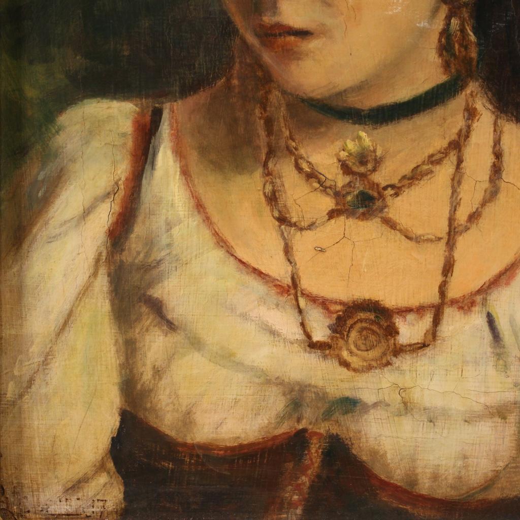 20th Century Oil on Canvas Italian Painting Portrait of a Neapolitan Girl, 1920 4