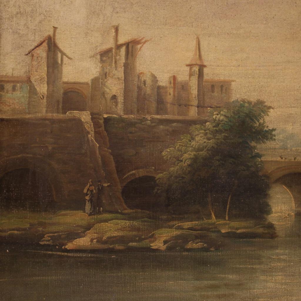 Peinture à l'huile sur toile italienne du 20ème siècle - Paysage de rivière, 1950 en vente 5