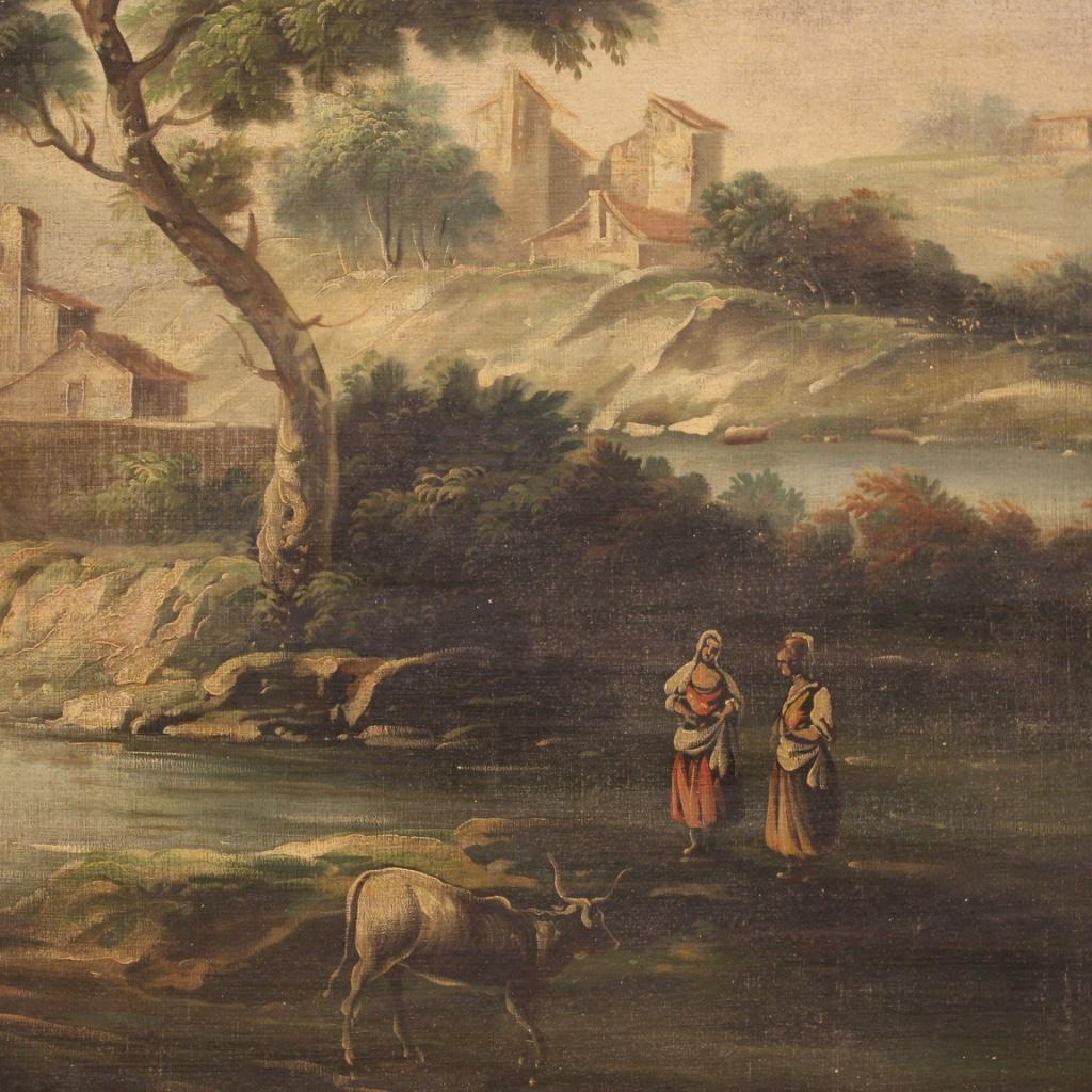 Toile Peinture à l'huile sur toile italienne du 20ème siècle - Paysage de rivière, 1950 en vente