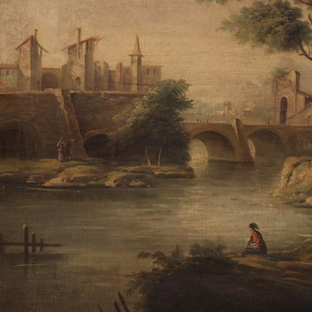 Peinture à l'huile sur toile italienne du 20ème siècle - Paysage de rivière, 1950 en vente 1