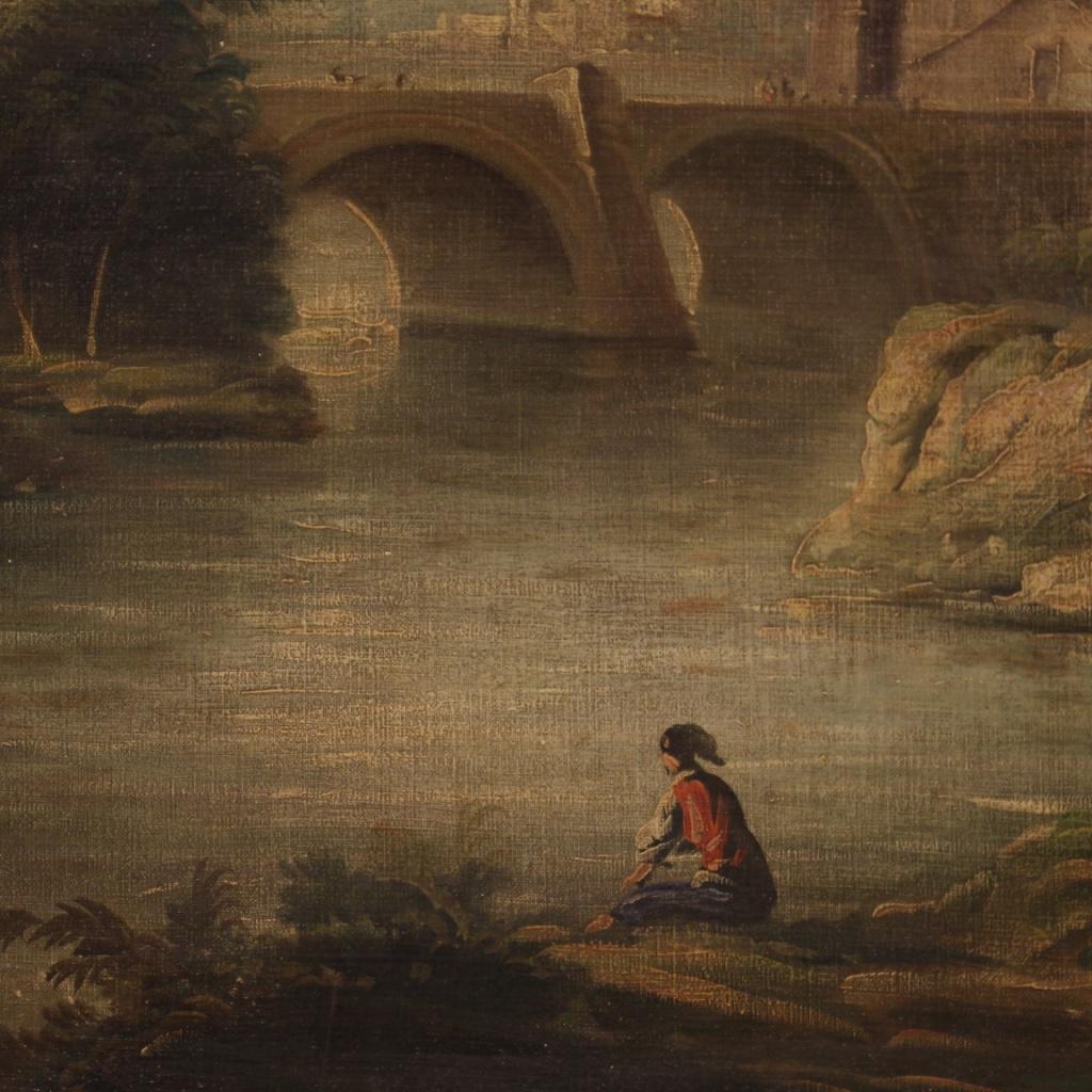 Peinture à l'huile sur toile italienne du 20ème siècle - Paysage de rivière, 1950 en vente 2