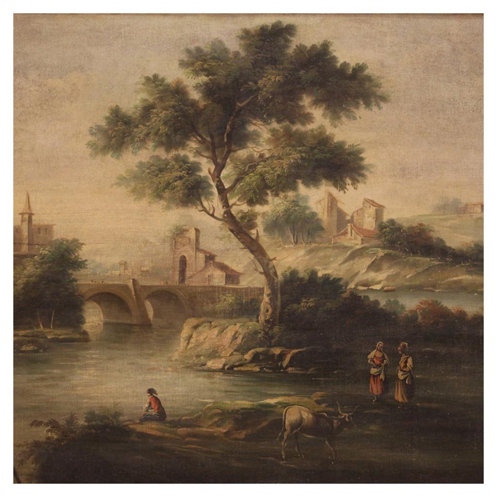 20th Century Oil on Canvas Italian Painting River Landscape, 1950