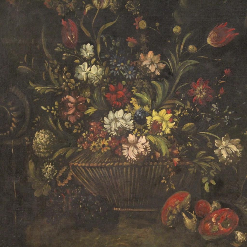 20th Century Oil on Canvas Italian Painting Still Life Vase with Flowers, 1930 1