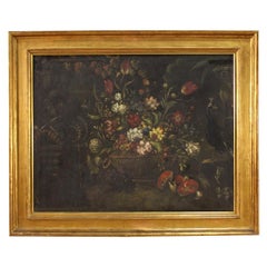 Vintage 20th Century Oil on Canvas Italian Painting Still Life Vase with Flowers, 1930