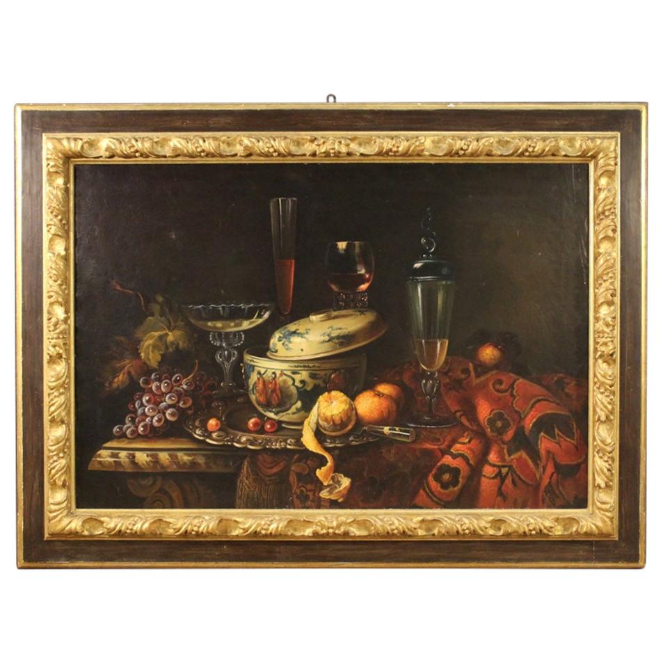 20th Century Oil on Canvas Italian Painting Still Life with Fruits, 1970