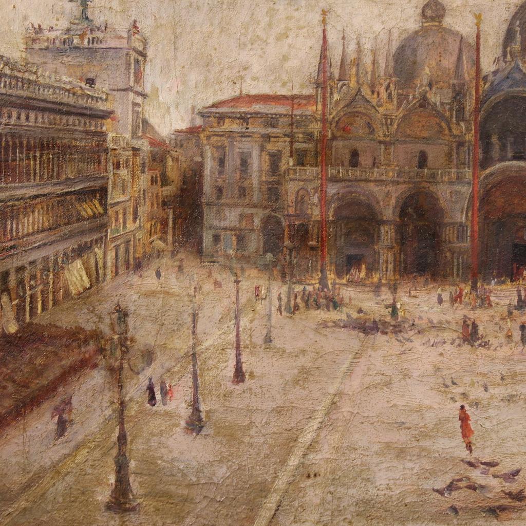20th Century Oil on Canvas Italian Painting View of Saint Marks Square im Angebot 5