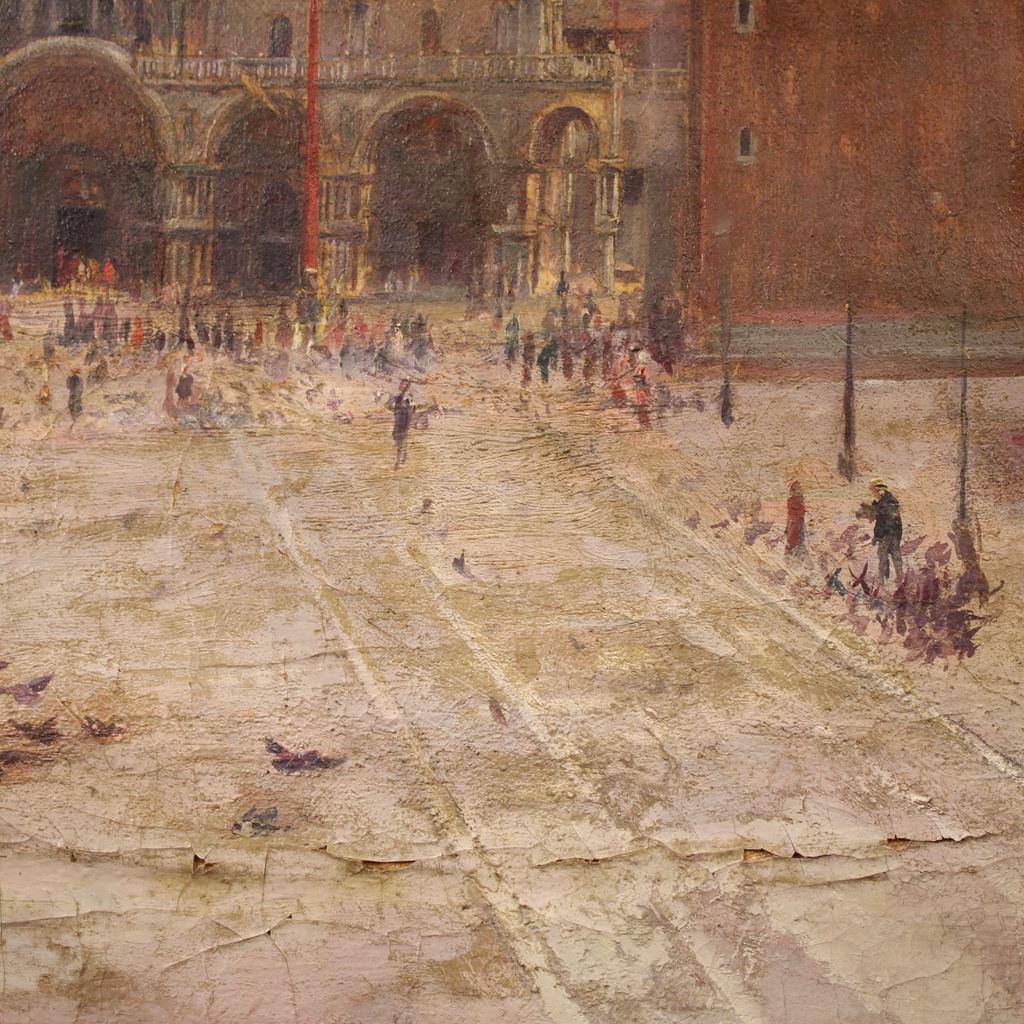 20th Century Oil on Canvas Italian Painting View of Saint Marks Square im Angebot 9