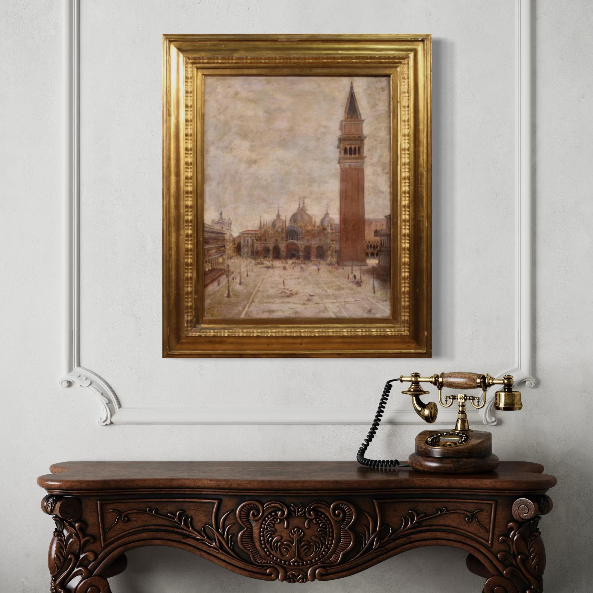 20th Century Oil on Canvas Italian Painting View of Saint Marks Square im Zustand „Gut“ im Angebot in Vicoforte, Piedmont