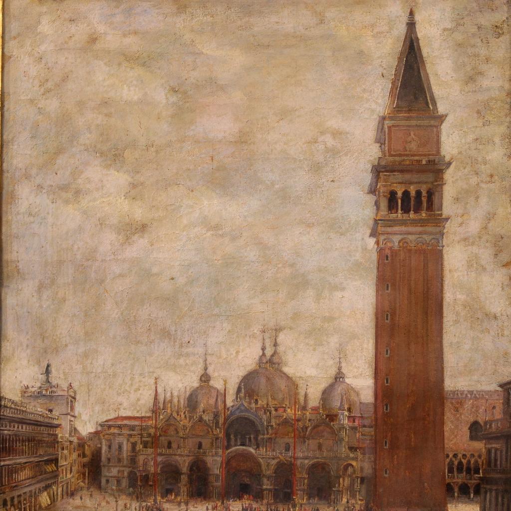 20th Century Oil on Canvas Italian Painting View of Saint Marks Square (Early 20th Century) im Angebot