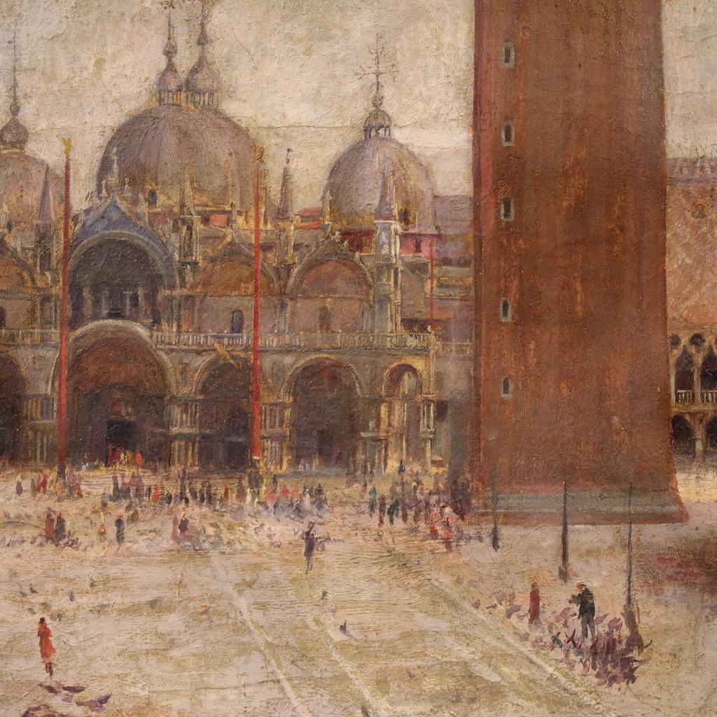 20th Century Oil on Canvas Italian Painting View of Saint Marks Square im Angebot 1