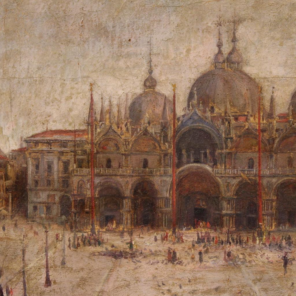 20th Century Oil on Canvas Italian Painting View of Saint Marks Square im Angebot 2