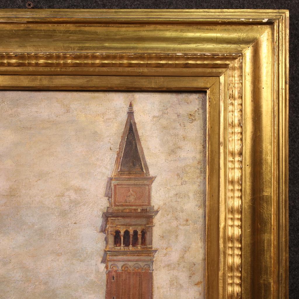 20th Century Oil on Canvas Italian Painting View of Saint Marks Square im Angebot 3