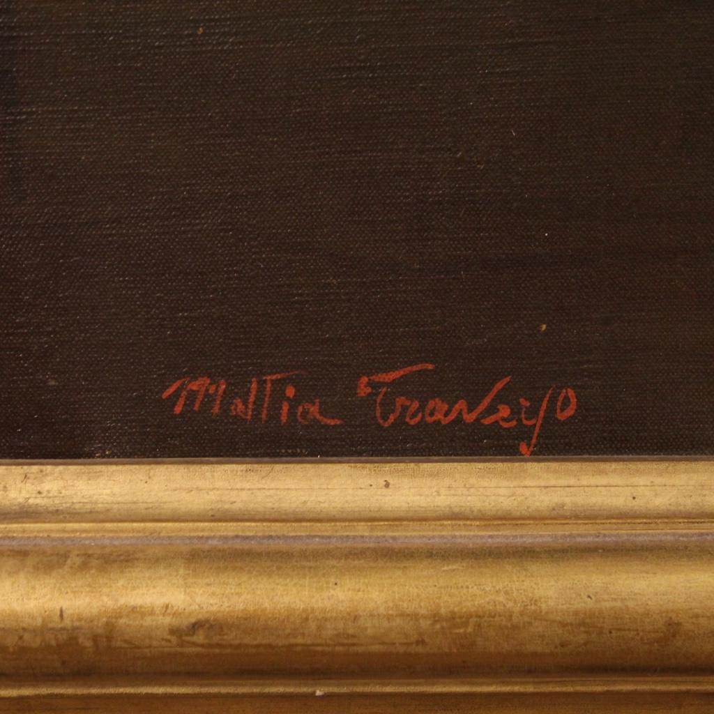 Tela 20th Century Oil on Canvas Italian Popular Scene Painting Signed Mattia Traverso in vendita