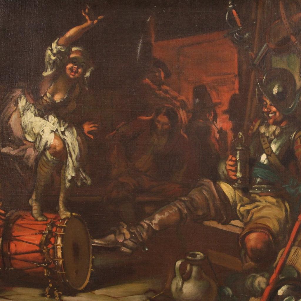 20th Century Oil on Canvas Italian Popular Scene Painting Signed Mattia Traverso in vendita 1