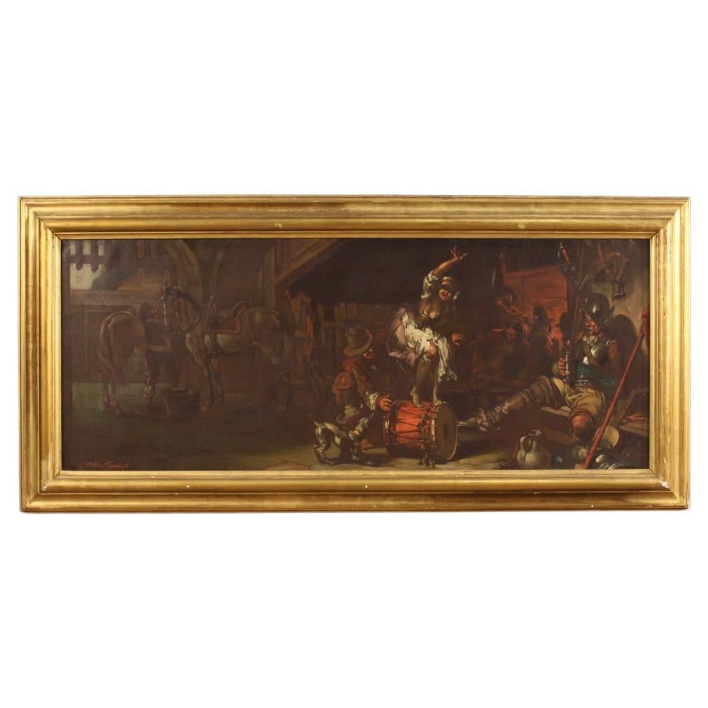 20th Century Oil on Canvas Italian Popular Scene Painting Signed Mattia Traverso in vendita