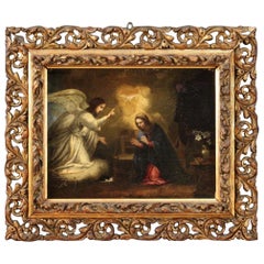Antique 20th Century Oil on Canvas Italian Religious Painting Annunciation, 1750