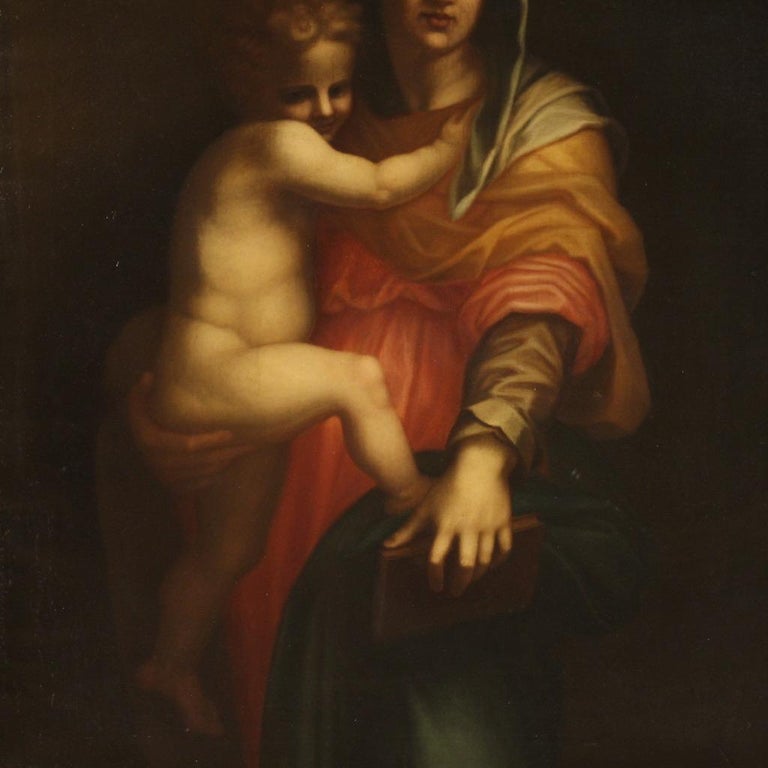 20th Century Oil on Canvas Italian Religious Painting Madonna with ...