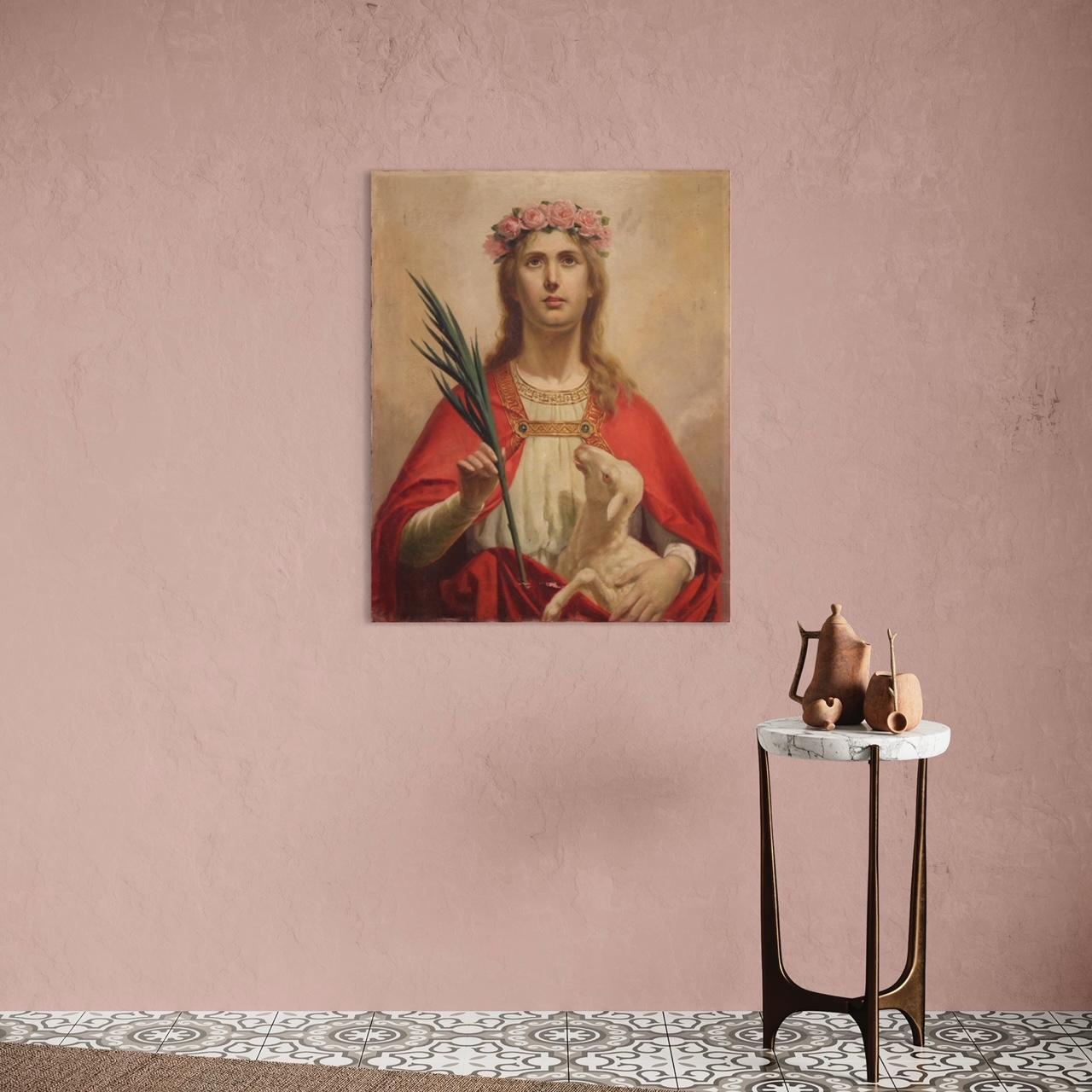 20th Century Oil on Canvas Italian Religious Painting Saint Agnes, 1920 For Sale 12