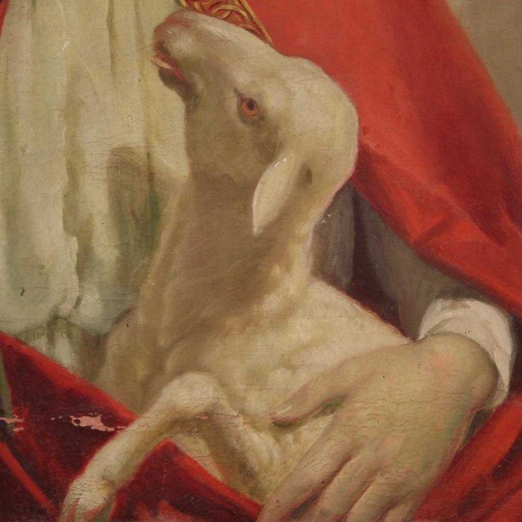 20th Century Oil on Canvas Italian Religious Painting Saint Agnes, 1920 For Sale 2