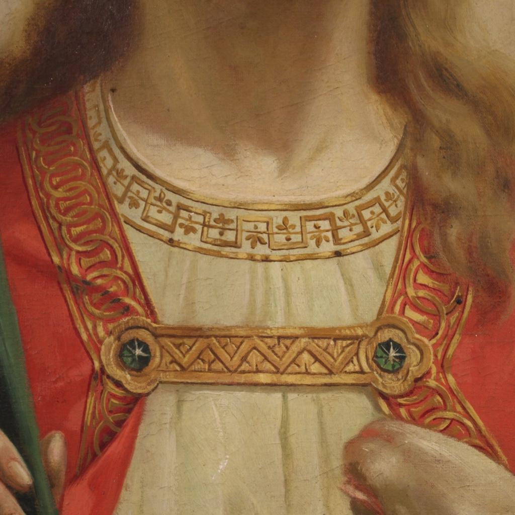 20th Century Oil on Canvas Italian Religious Painting Saint Agnes, 1920 For Sale 3