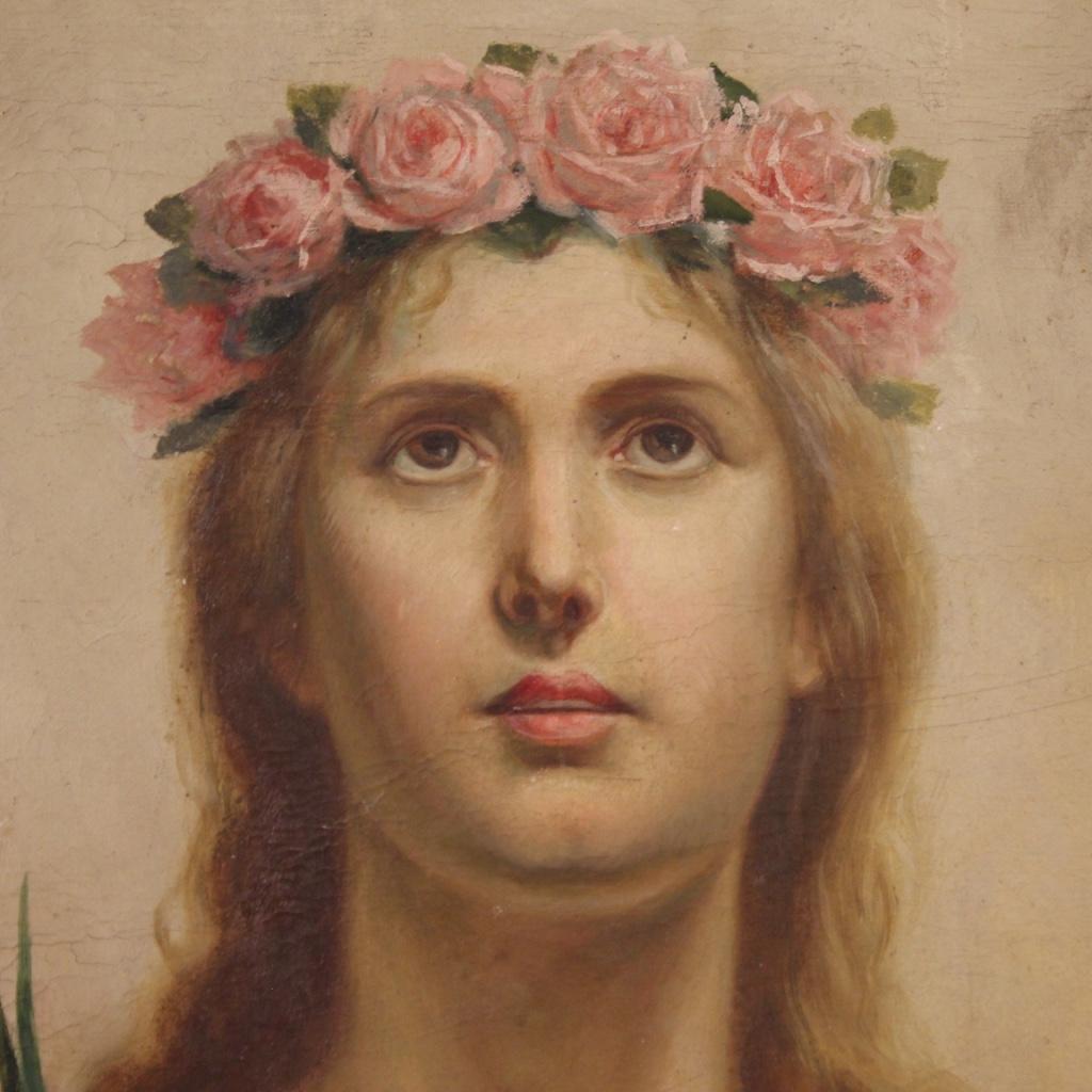 20th Century Oil on Canvas Italian Religious Painting Saint Agnes, 1920 For Sale 4