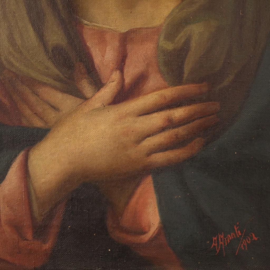 20th Century Oil on Canvas Italian Religious Painting Virgin, 1902 5