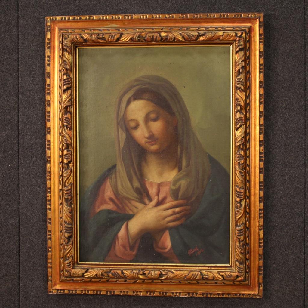 20th Century Oil on Canvas Italian Religious Painting Virgin, 1902 7
