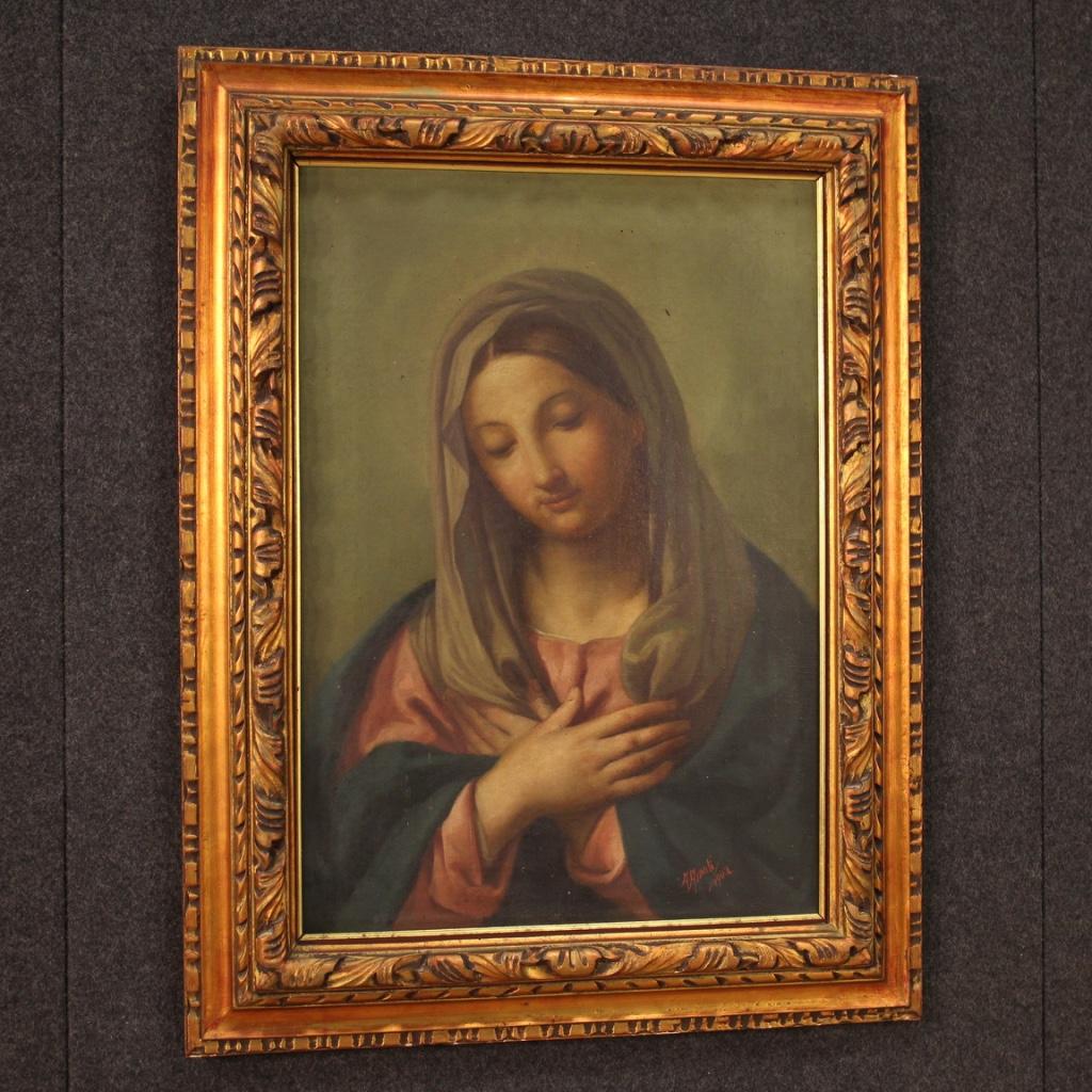 20th Century Oil on Canvas Italian Religious Painting Virgin, 1902 4