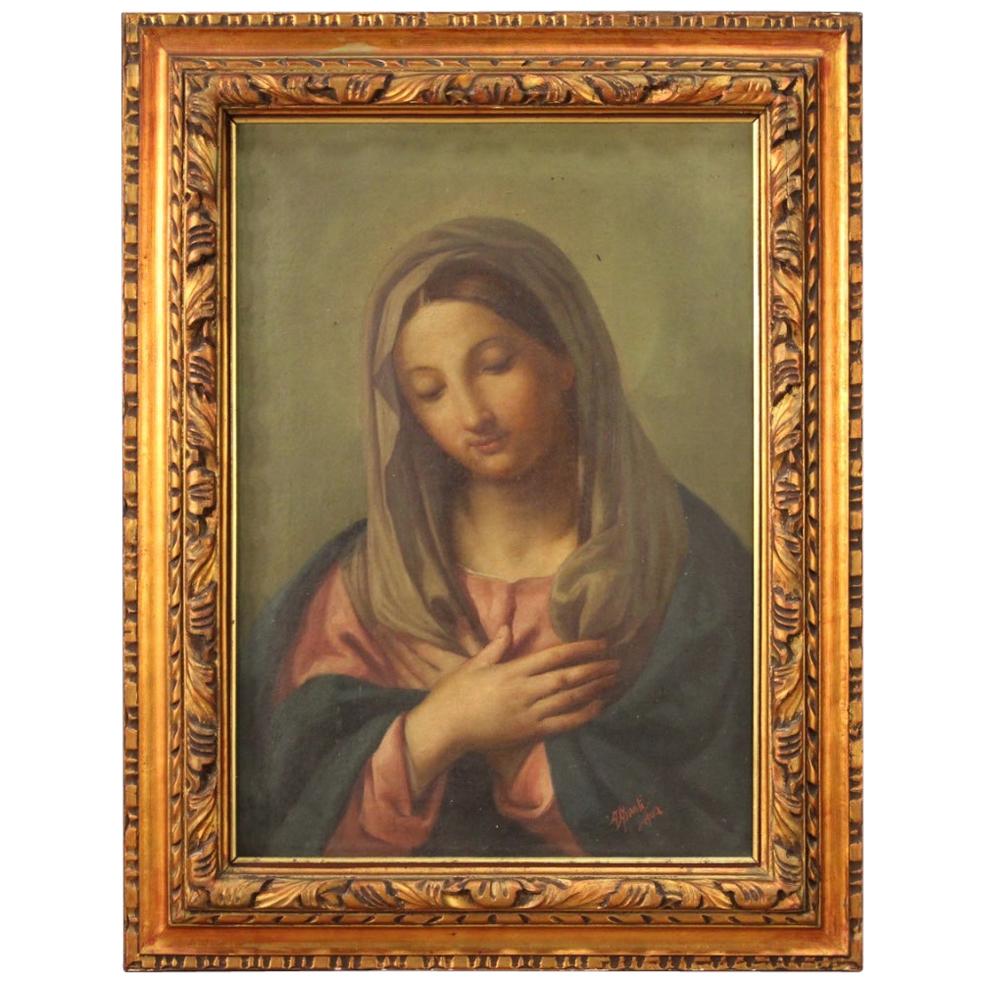 20th Century Oil on Canvas Italian Religious Painting Virgin, 1902