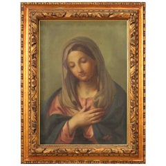 20th Century Oil on Canvas Italian Religious Painting Virgin, 1902