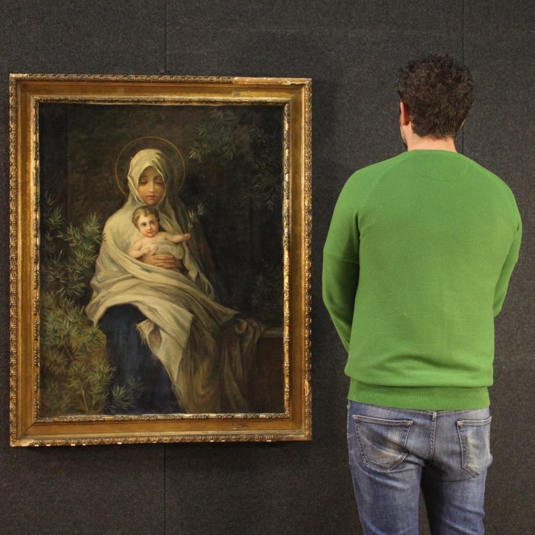 20th Century Oil on Canvas Italian Religious Painting Virgin with Child ...