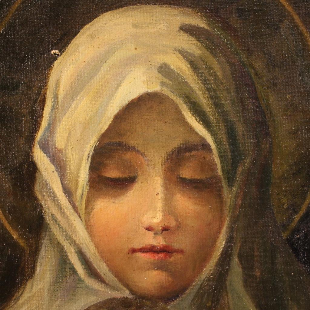 20th Century Oil on Canvas Italian Religious Painting Virgin with Child, 1920 1