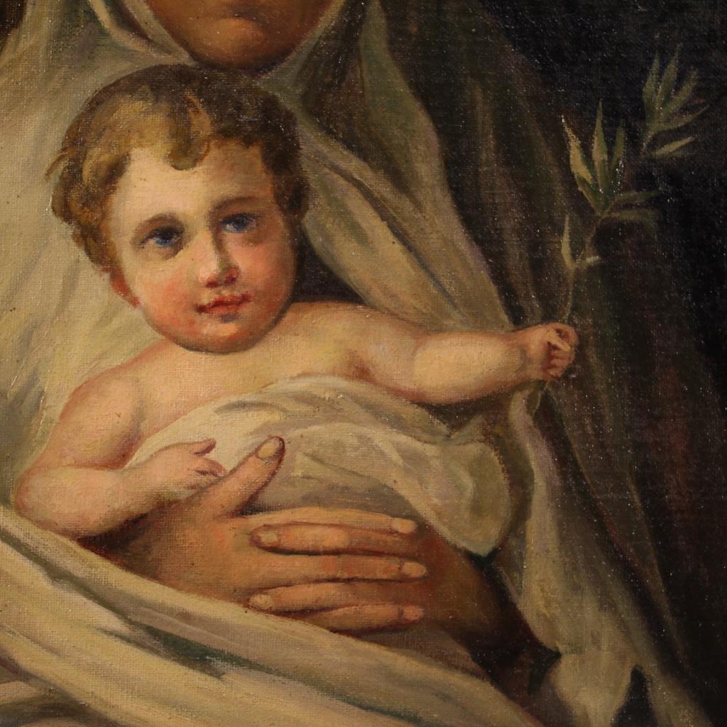 20th Century Oil on Canvas Italian Religious Painting Virgin with Child, 1920 2