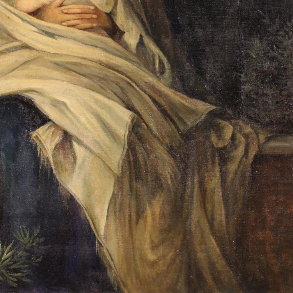 20th Century Oil on Canvas Italian Religious Painting Virgin with Child, 1920 4