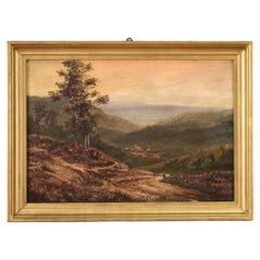 Antique 20th Century Oil on Canvas French Romantic Landscape Painting, 1920