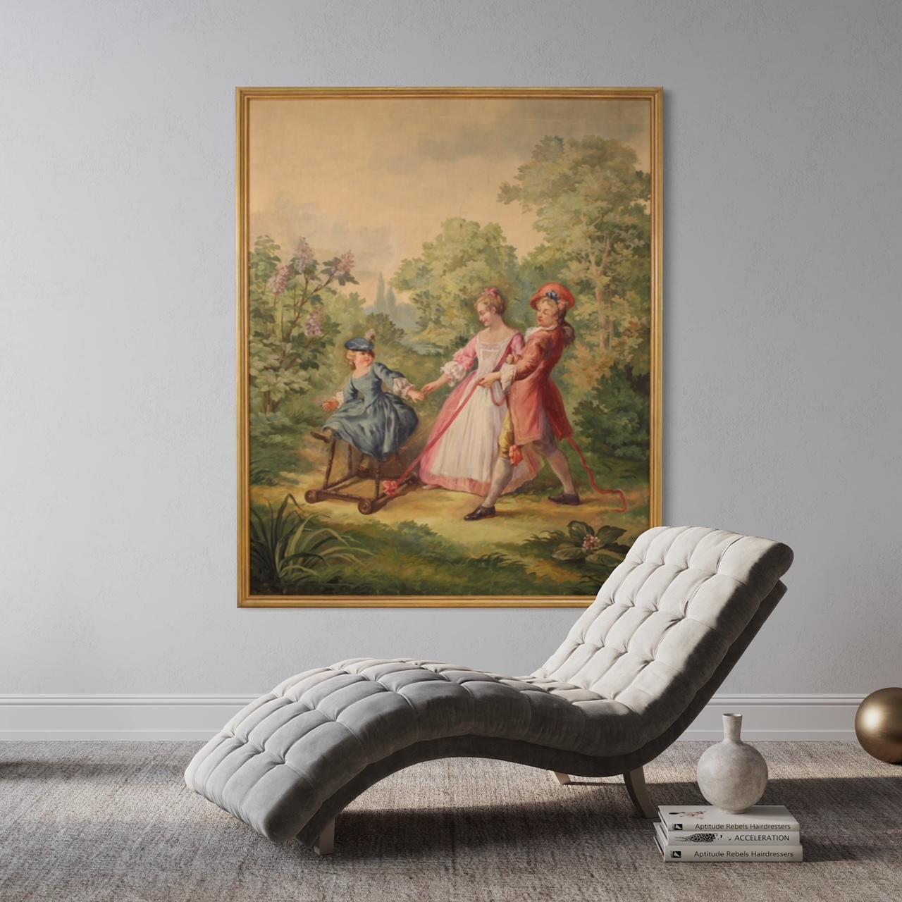 20th Century Oil on Canvas Italian Romantic Scene Painting, 1920 For Sale 12
