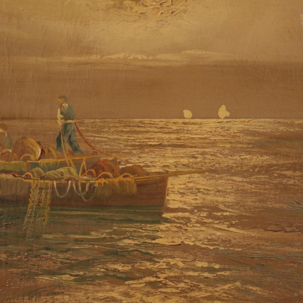20th Century Oil on Canvas Italian Seascape With Boats  Painting, 1960 6