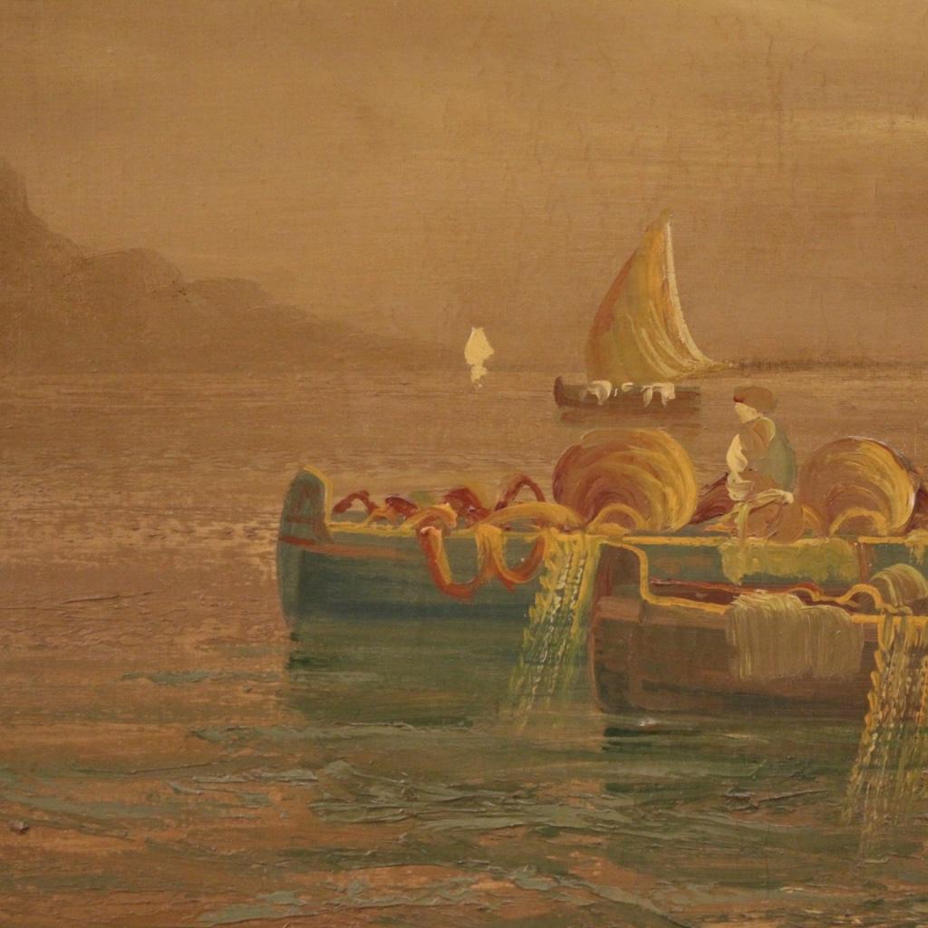 20th Century Oil on Canvas Italian Seascape With Boats  Painting, 1960 7