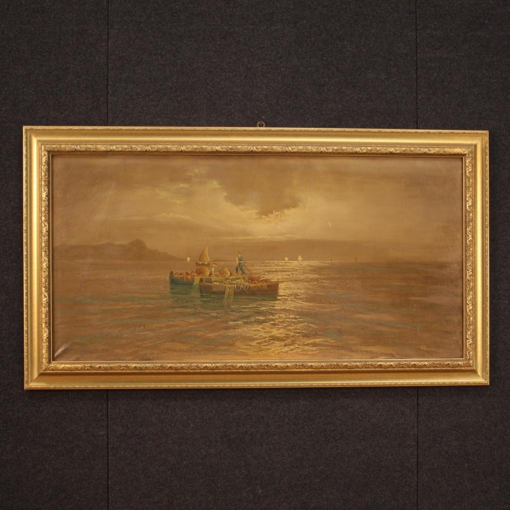 20th Century Oil on Canvas Italian Seascape With Boats  Painting, 1960 8