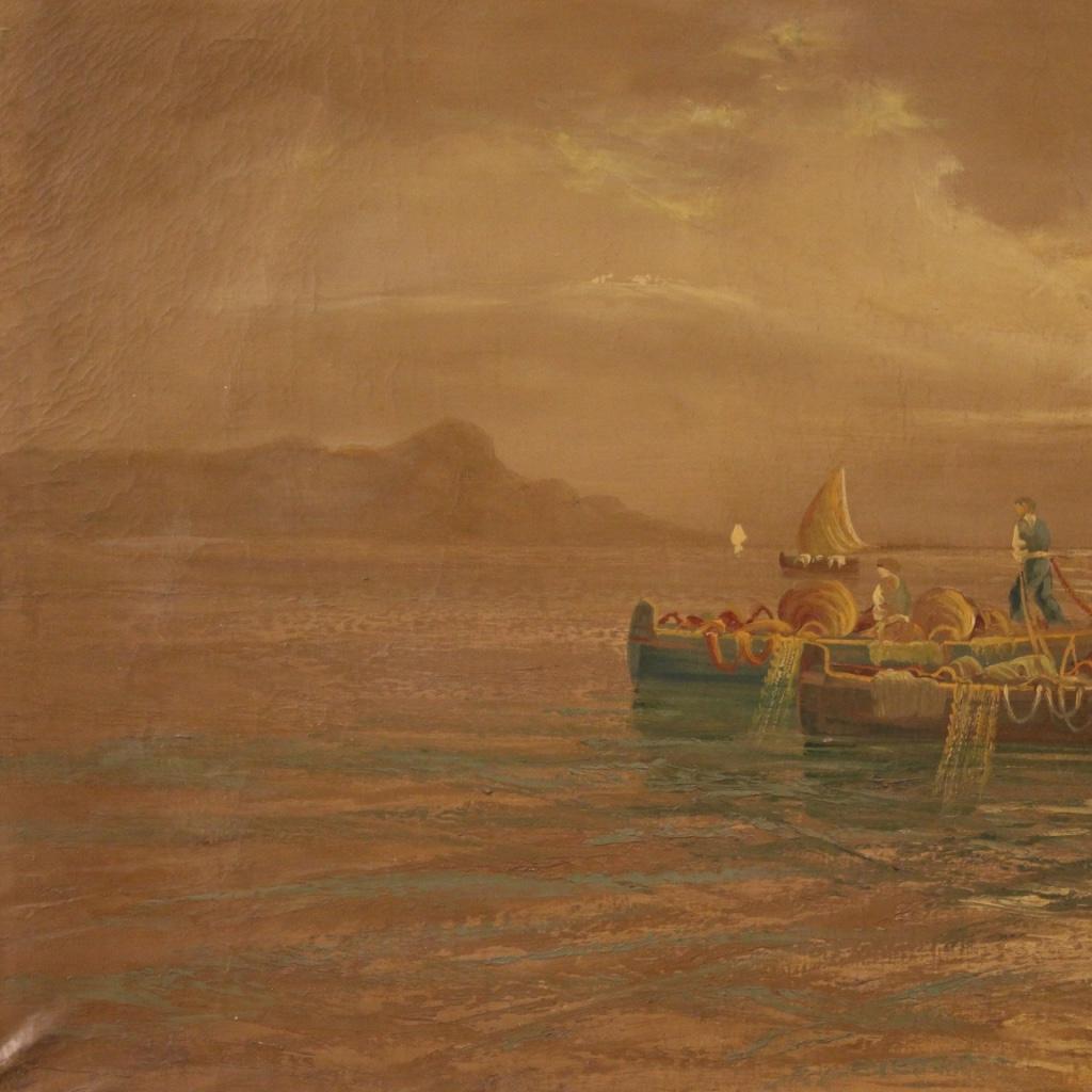 20th Century Oil on Canvas Italian Seascape With Boats  Painting, 1960 2