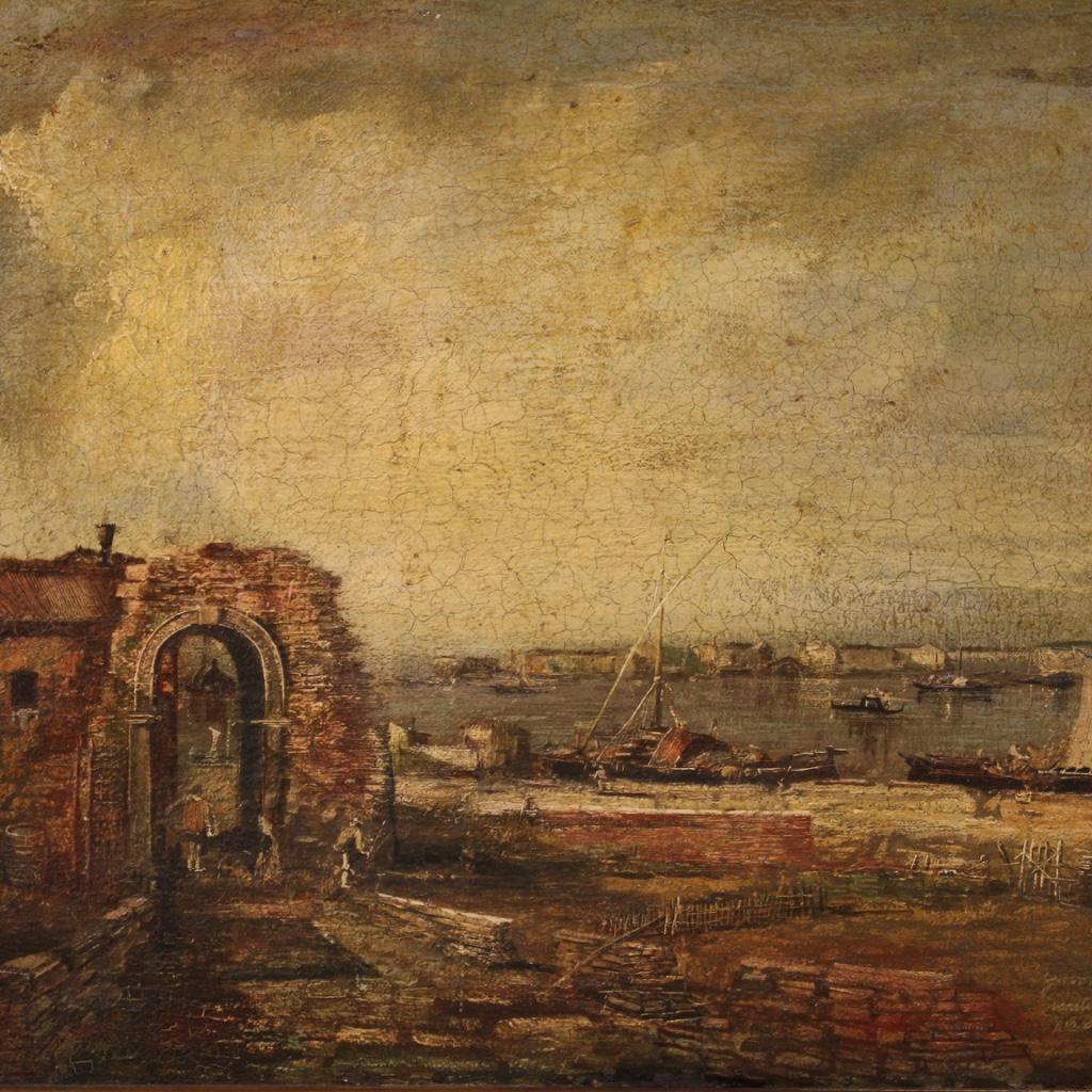 20. Jahrhundert Öl auf Leinwand Italienische Seelandschaft Gemälde, 1970 im Angebot 3